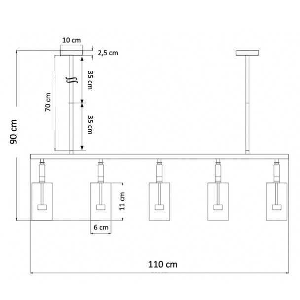Grand lustre à 5 têtes orientables  - Tatiana