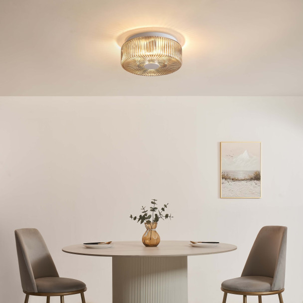 Plafonnier rond verre fumé strié - Paolina