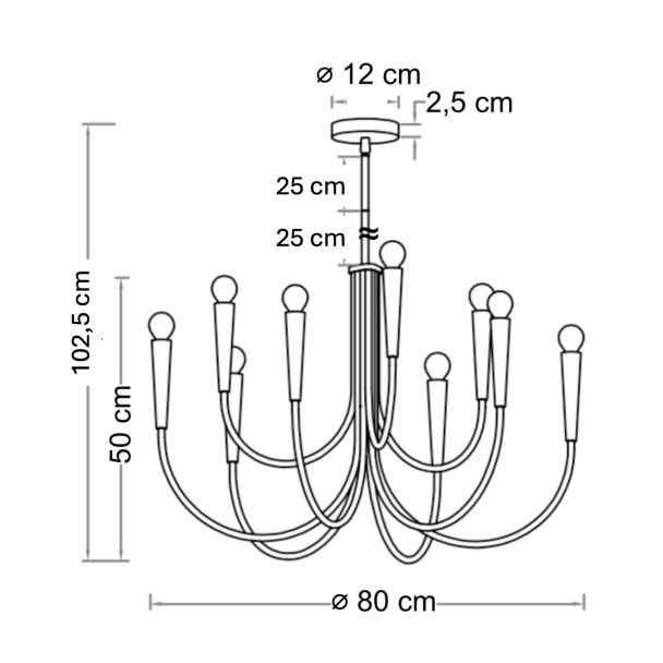 Lustre à bras multiples laiton style chandelier moderne 80 cm - Kaelisma