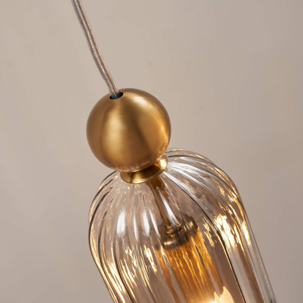 Suspension dorée verre fumé et cannelé - Leonora