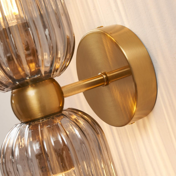 Grande applique double verre texturé fumé -...