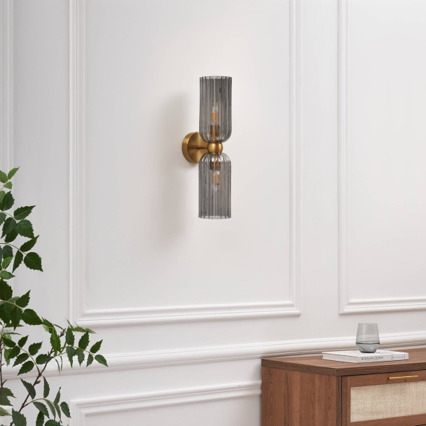 Grande applique double verre texturé fumé -...