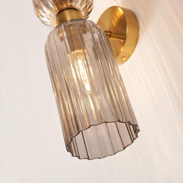 Grande applique double verre texturé fumé -...