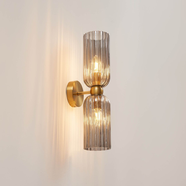 Grande applique double verre texturé fumé -...