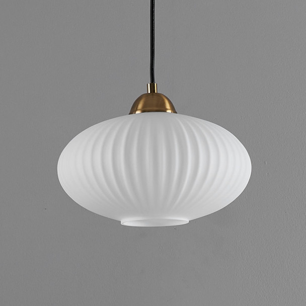 Suspension moderne dorée verre opal strié -...