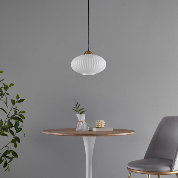 Suspension moderne dorée verre opal strié -...