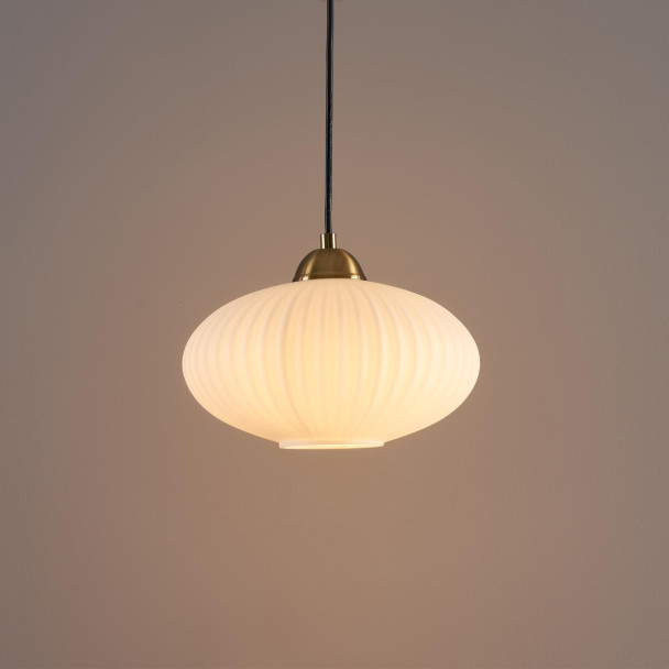 Suspension moderne dorée verre opal strié -...