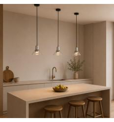 Petite suspension chromée cône en verre transparent - Grimea 2