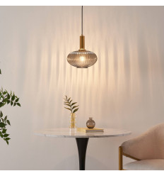 Petite suspension design verre gris nervuré - Judy