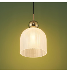 Suspension moderne avec verre nervuré blanc et boule... 2