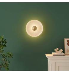 Plafonnier vintage doré disque verre dépoli 40 cm LED -... 2