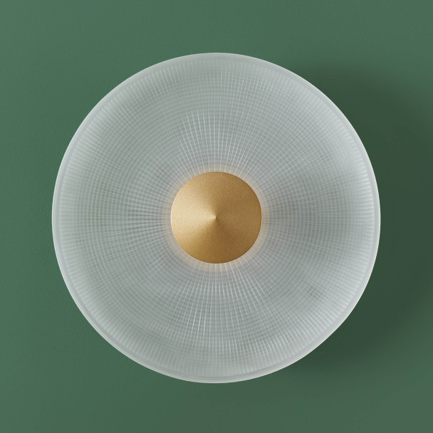 Plafonnier vintage doré disque verre dépoli 40...