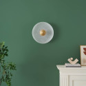 Plafonnier vintage doré disque verre dépoli 40 cm LED - Avelis
