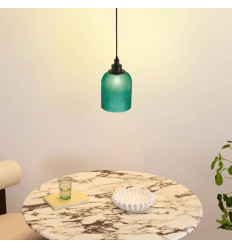 Suspension contemporaine cloche cannelée vert pétrole -...