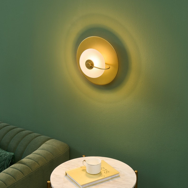 Applique disque rond dorée et verre gaufré 25...