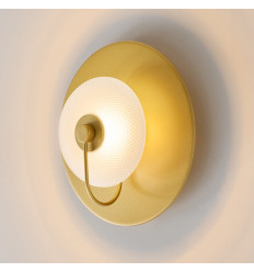Applique disque rond dorée et verre gaufré 25 cm - Milovan 2