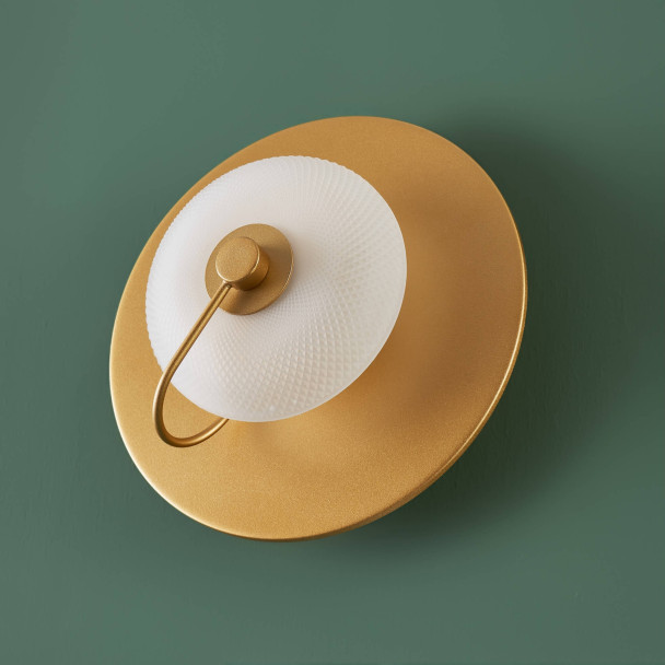 Applique disque rond dorée et verre gaufré 25...