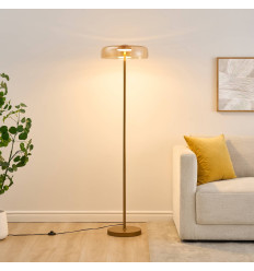 Lampadaire doré contemporain verre ambré LED 165 cm -... 2