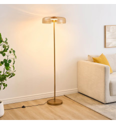 Lampadaire doré contemporain verre ambré LED 165 cm -...