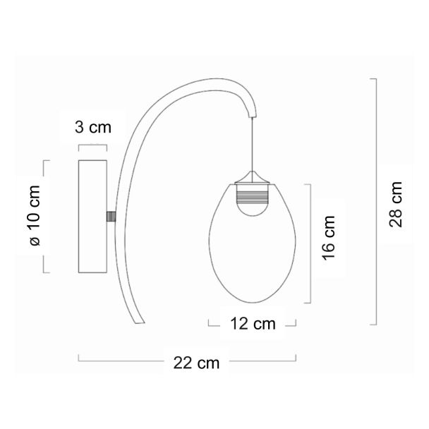 Applique dorée LED en arc avec globe ovale suspendu - Nuvéo