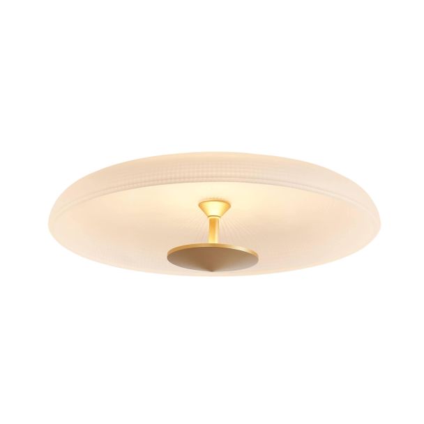 Plafonnier vintage doré disque verre dépoli 40 cm LED - Avelis