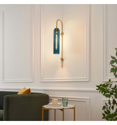 Grande applique tube en verre bleu et métal laiton - Napoli