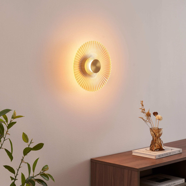 Applique design dorée disque plissé LED 28 cm -...
