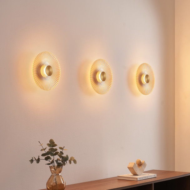 Applique design dorée disque plissé LED 28 cm -...