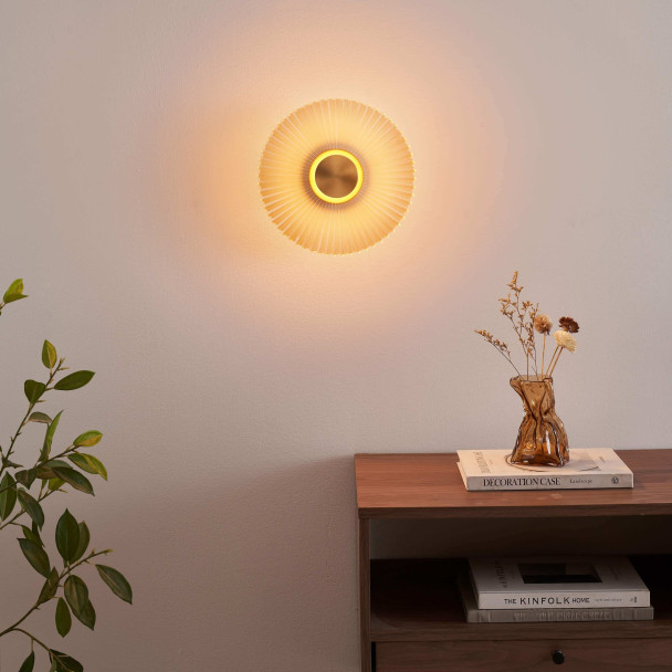 Applique design dorée disque plissé LED 28 cm -...