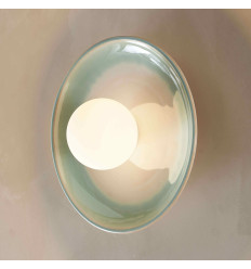 Applique en céramique blanche et vert d’eau avec verre...