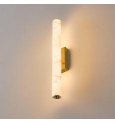 Longue applique murale dorée LED en albâtre naturel -...