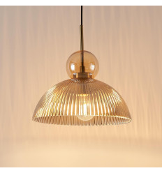 Suspension vintage avec verre nervuré ambré - Ysolde 2