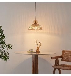 Suspension vintage avec verre nervuré ambré - Ysolde