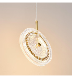 Suspension dorée LED disque en verre transparent texturé... 2