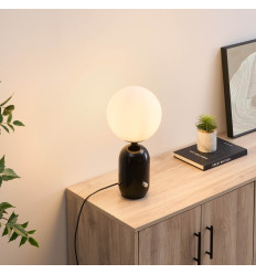 Lampe de table rétro chic noire avec verre blanc - Sorène 2