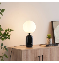 Lampe de table rétro chic noire avec verre blanc - Sorène
