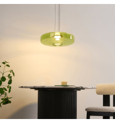 Suspension LED contemporaine avec disque en verre vert 45...