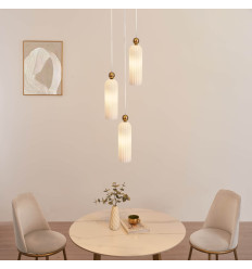 Suspension dorée triple verre opal et cannelé - Leonora 2