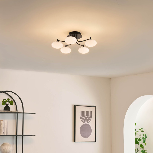 Plafonnier élégant noir et blanc dimmable à 5...