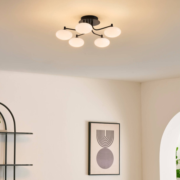 Plafonnier élégant noir et blanc dimmable à 5...