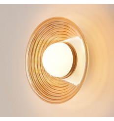 Applique LED design ronde verre ambré et diffuseur blanc...