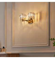 Applique murale luxueuse dorée en cristal double...