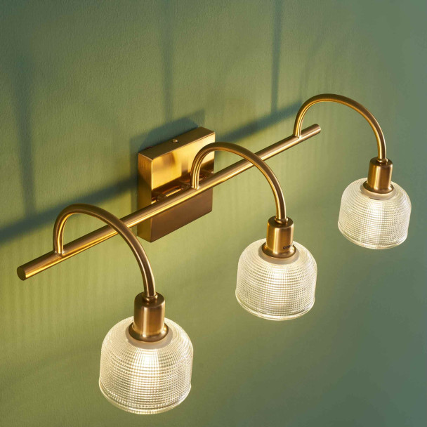 Longue applique vintage dorée triple verre...