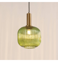 Suspension verte vintage verre cannelé et coloré - Ivy